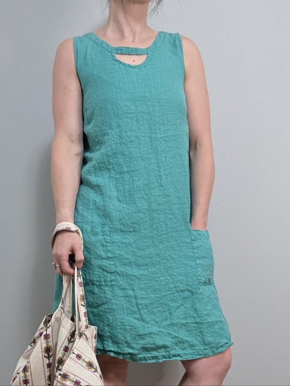 Cut Loose 100% Linen Aqua Shift Dress With Pockets | Made in USA | XS/S